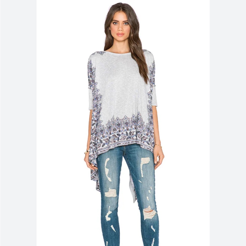Free People Shirt Top Womens Paisley Print Blouse Oversized Short Sleeve - M